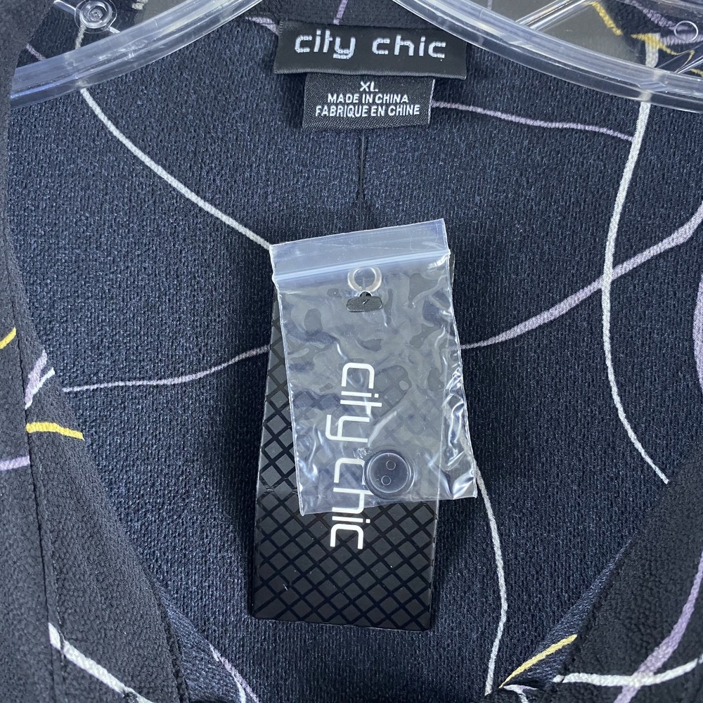 2/$30 NWT City Chic Blouson Shirt Dress SZ XL Black Long Sleeve Tie Waist - Picture 6 of 12